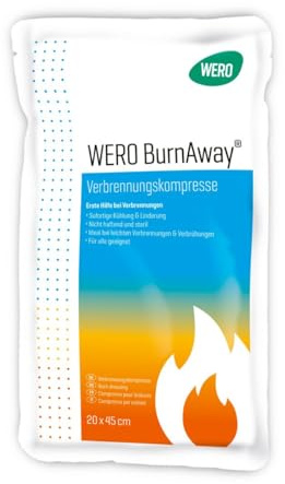 WERO BurnAway® förbränningskompress – Steril hydrogelkompressor för första hjälpen av brännskador, skållning och solbränna – kylande brandsårförband (20 x 45 cm)