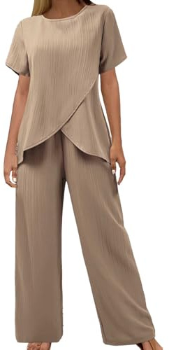 Ensemble Pantalon Femme 2 Pièces Élégant Léger Manches 3/4 Col Rond Pantalon Droit Été Mousseline Bureau Chic Vêtement Femme Set A135
