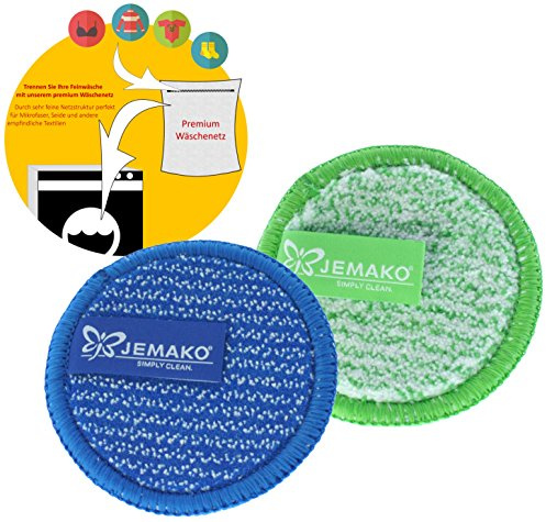 Jemako Duopads mini i 2-pack rengöringsservett grön och blå (Ø ca 9,5 cm) inkl. Sinland finmaskigt tvättnät