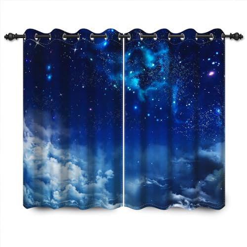 YongFoto 117x138cm Starry Vorhang für Schlafzimmer, Fantasie Himmel Sterne Wolken Nebel Glitzer Fenstervorhang zum Raum-Dekor 2 Platten Drapiert mit Oesen Startseite Set, 117cm Breite von 138cm hoch