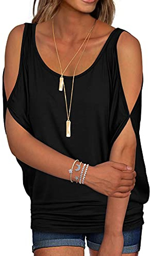 RANPHEE Tee Shirt Femme Ete Chic et Élégant Manche Courte Chemise Épaule Froid Blouse Coton