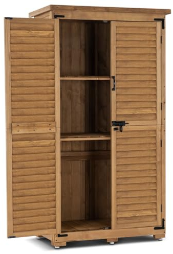 MCombo Outdoor Storage Cabinet, Garden Storage Shed, Outside Vertical Shed with Lockers, Outdoor 63 Inches Wood Tall Cabinet for Yard and Patio 0870 (Natural)