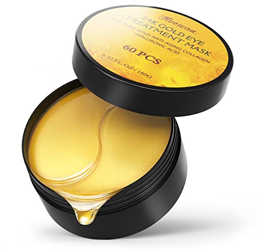 Fivewan 24k Gold Under Eye Patches - 60 Pcs Eye Mask Pure Gold Anti-Aging Collagen Hyaluronic Acid Under Eye Mask for Removing Dark Circles, Puffiness & Wrinkles Refresh Your Skin