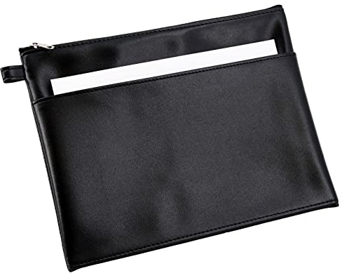 ALASSIO 42230 - Bank-Utensilientasche,Banktasche aus Lederimitat mit Reißverschluss,Transporttasche für Münzen,Geldscheine und Wertsachen,Money Pouch,Multifunktionstasche ca. 25 x 19 cm,schwarz