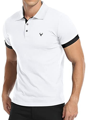 KUYIGO Men's Short Sleeve Polo Shirt Casual Cotton Shirts Essential Slim Fit Design XL White