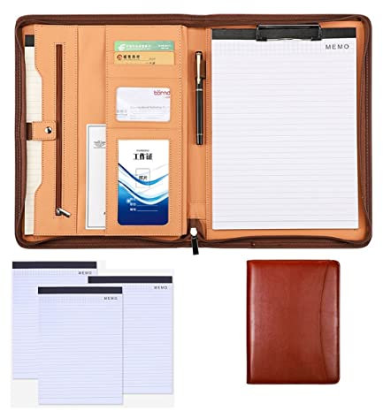 Schreibmappe A4 Konferenzmappe Dokumentenmappe Geschäfts Ordner Leder Businessmappe Messenger Bag Aktenmappe Organizer Für Damen Herren Mit 4 Stück Ersatz Notizblöcken 25 Blatt (Color : Brown, Size