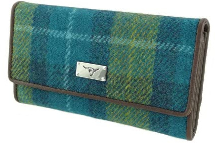 Glen Appin Harris Tweed lång vikbar handväska för damer LB2106 däck, Färg 114 grön, Korthållare