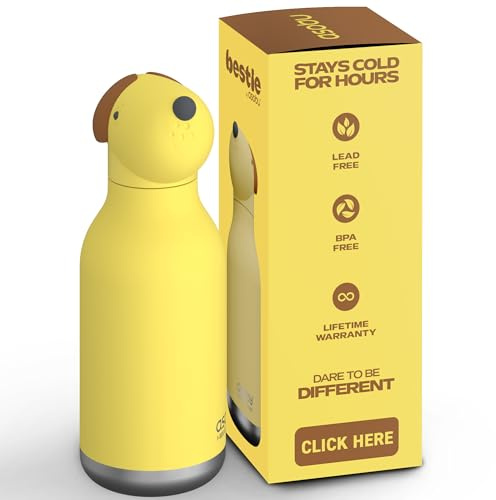 ASOBU Bestie Kindertrinkflasche mit Strohhalm – Isolierte Edelstahlflasche 420ml mit Hundekopf – Auslaufsicher & BPA-frei