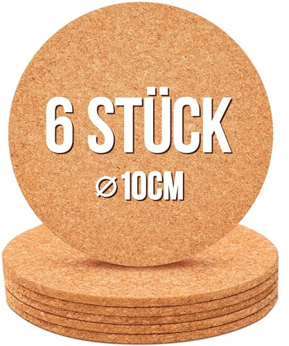 KONZEPT Untersetzer Gläser Korkuntersetzer Rund, 6er Glasuntersetzer Kork Set, Glas Untersetzer-Set, 10cm