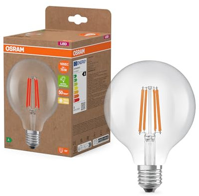 OSRAM LED-Lampe in klassischer Edisonform, mit dekorativem LED-Filament, Energieeffizienzklasse A, E27, 5 W, 1055 lm, 4000 K, kaltweiß. Ohne Aufwärmen, sofort 100% Licht. Geringes Flackern.