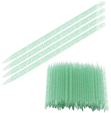 100pcs Crystal Cuticle Sticks, Nail Care Cuticle Pusher, Dead Skin Removal Stick, Double Heads Cuticle Pushers Sticks with Pointed and Beveled Tips (Green)
