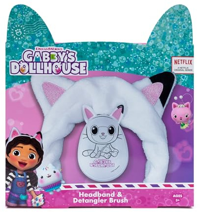 Gabby's Dollhouse Headband & Detangling Hair Brush Set for Kids | Cat Ear Beauty Headband with Glitter Ears | Children's Hair Accessories Gift Set