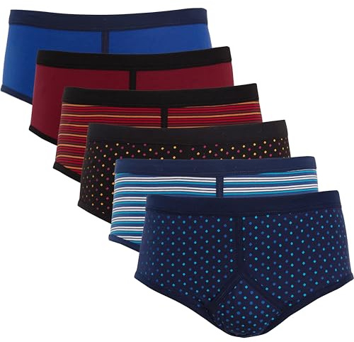 Sock Stack Pack of 6 Mens Cotton Blend Brief Underwear, Classic Fit with Elastic Waistband, Plain Dot Stripe Designs, Medium Assorted