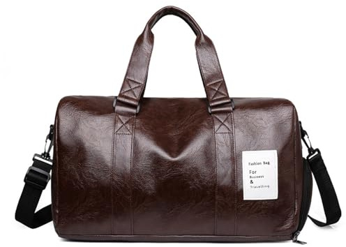 FANDARE Retro Sporttasche Reisetasche mit Schuhfach Herren Damen PU Leder Weekender Ryanair Handgepäck Weekender Bag Schwimmtasche Doktortasche Trainingstasche Badetasche Urlaubstasche Braun