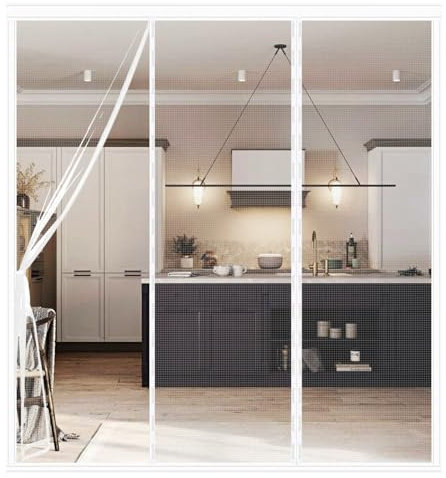 Magnetic Fly Screen Curtain Fits Door Size 170(56/58/56) x200cm, Heavy Duty Fly Curtain Anti Mosquito Screen Door Mesh, Insect Protection Door No Gap, and Pest Control for Indoor Spaces, White