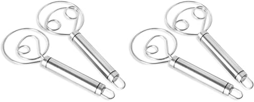 Kznifmk Batidor de Masa Danés, Paquete de 4 Batidores Holandeses de Acero Inoxidable de Primera Calidad, Batidora Manual Grande Batidora Artesanal para Pan Pastelería Pizza
