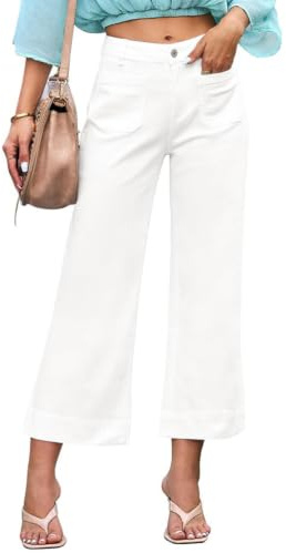 ORANDESIGNE Pantalons Évasés Femme Jean Boyfriend Taille Haute 7/8 Y2K Élastique D'Été Pantalons Évasés Larges