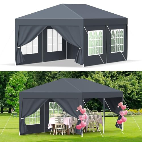 Pavillon 3x6m,Gartenpavillon mit Seitenteilen und Fenstern,Partyzelt,UV Schutz 50+,Stabil,Windschutz,Wasserdicht,Gartenzelt für Markt,Festival,Camping,Hochzeiten,18 ㎡，Anthrazit