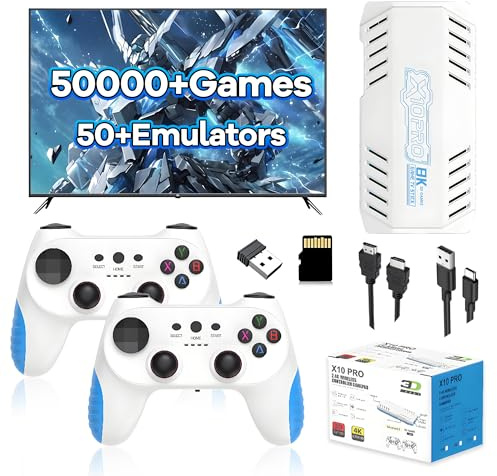 X10 Pro Retro Game Stick 128G, Retro Gaming Console with Bulit in 50000+ Retro Games 50+ Emulators, Plug and Play Video Emulator Game Stick with 2 x 2.4G Wireless Controller for TV (White)