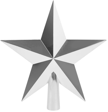 VEYLIN Weihnachtsbaumspitze 20cm Stern aus Kunststoff - Weiße Version mit Glitzer-Pulver Christbaum Spitze mit Sternform für Jede Baumspitze-Weihnachtsstern bruchsicher (glänzend Silber)