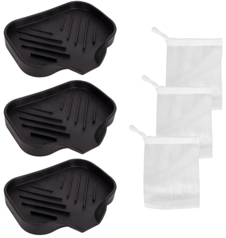 Jabonera De 3 Piezas con Escurridor, Bandeja con 3 Bolsas De Jabón, Silicona Negra, Antideslizante para Baño, Cocina, Fregadero e Inodoro