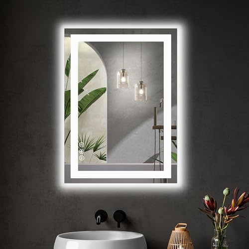 Sweetcrispy 28x 20 Rectangle LED Bathroom Mirror with Front Light and Backlit, Smart Memory Functionr - Enhanced Anti-Fog Feature, Pure White