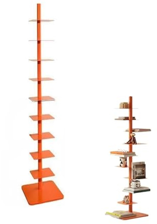 Estantería de metal de 9 niveles, estantería estrecha, torre vertical de ajuste de rotación libre de tres lados para libros en espacios pequeños