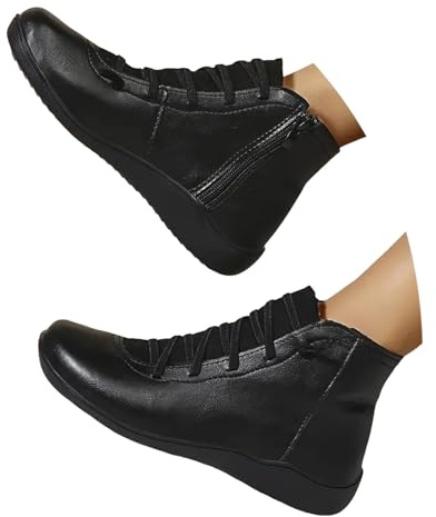 Bottines Femme, Bottines Femme Cuir Plates Noir, Chaussure Bottine Femmes Hiver Confort Chic Chaussures Souples Pieds Larges Confortables Boots À Lacets avec Fermeture Eclair Tête Ronde 40