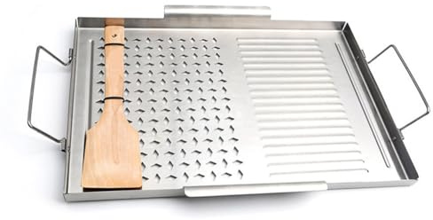 QOXEZY Placa de parrilla antiadherente de acero inoxidable con asas para cocinar al aire libre e interior