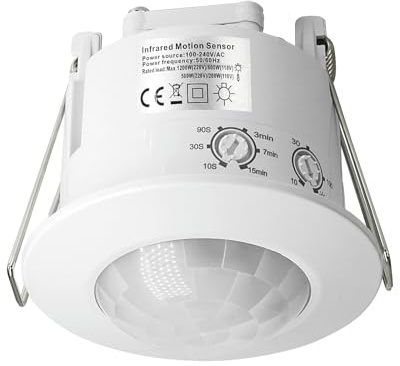 SENSKY Indoor 360° PIR Motion Sensor - Recessed Ceiling Flush Mounted Motion Detector,Infrared Motion Sensor for Light Switch, Programmable Settings, Ideal for LED Lights in Home, Office & Hallway