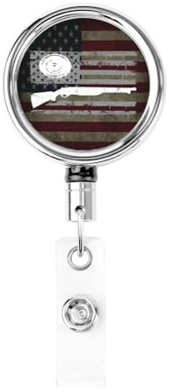 Skeet Shooting USA Flag Trap Shooting Clay Pigeon Badge Reels Holder Retractable Heavy Duty Metal Badge Holder with Belt Clip for Key Name Card Office
