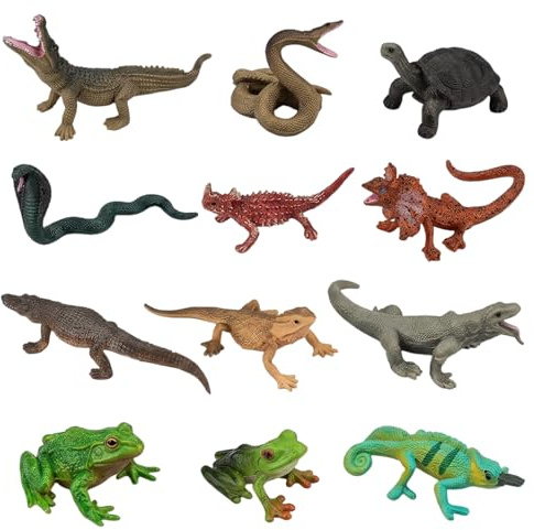 12 Pcs Mini Jungle Animals Set, Plastic Animals Realistic Figures, Animal Figures Kit, Safari Animals for Men, Forest Small Farm Pretend Playset for Birthday Party Favors