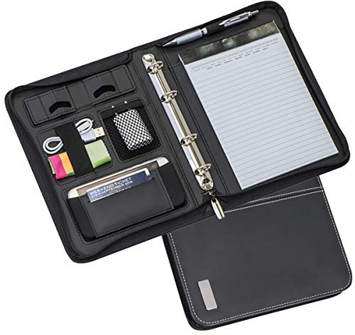 CrisMa Ringbuch Schreibmappe in A5 aus feinstem Bonded Leather (Lederfaserstoff) mit Rindbucheinsatz