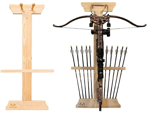 Rush Creek Creations Real tree Crossbow and 10 Arrow Bow Rack - 4 Minute Assembly - Extra Large Pegs , 18.5L x 1.5W x 36H
