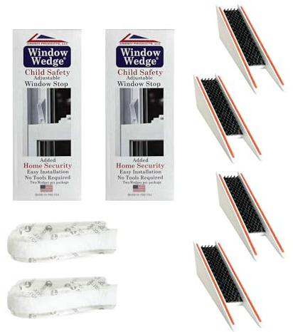 Window Wedge Child Safety Window Stopper – Made in USA Adjustable Lock for Baby Proofing & Home Security, Slip-Resistant, Fits Sliding, Single & Double Hung Windows (4 Stoppers, 2 Packs of 2)
