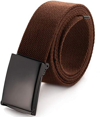 Mile High Life Ceinture en Toile Ajustable Boucle de Ceinture Militaire Noire à Dent pour Hommes (132CM,Marron)