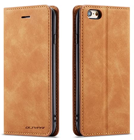 QLTYPRI Hülle für iPhone 6 Plus 6S Plus, Premium Dünne Ledertasche Handyhülle mit Kartenfach Ständer Flip Schutzhülle Kompatibel mit iPhone 6 Plus 6S Plus - Braun