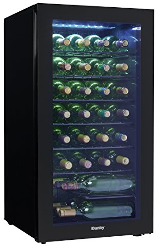 Danby DWC036A2BDB-6 3.3 Cu. Ft. Free Standing Wine Cooler, Holds 36 Bottles, Single Zone Drinks Fridge with Glass Door-Beverage Chiller for Kitchen, Home Bar, in Black