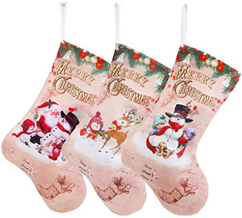 QKURT, Calze di Natale, 30,5 cm, Set di 3 Pezzi con Babbo Natale, Pupazzo di Neve/Renne, Classici Personaggi Natalizi per Decorazioni Natalizie