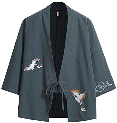 Seidarise Kimono traditionnel japonais pour homme Cardigan Noragi Veste Yukata Manteau Haori, Vert S, X-Large
