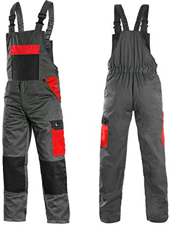 CANIS CXS Phoenix Cronos Arbeitslatzhose Professionelle Latzhose Herren Schutz für Monteur Gärtner Damen Hose für Mechaniker mit Klettverschlusstaschen Cargotaschen; grau mit rot (58)
