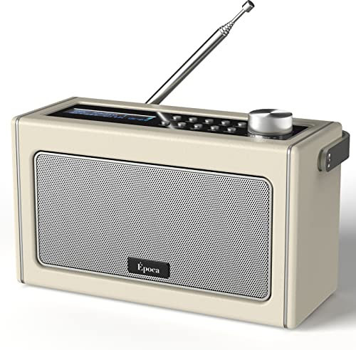 DAB/DAB Plus Radio/UKW Radio mit Bluetooth, Tragbares Digitalradio Retro Bluetooth Radio mit wiederaufladbarem Akku für biszu 15 Stunden Wiedergabe, LCD-Bildschirm, Aux und Headphone Anschlüsse