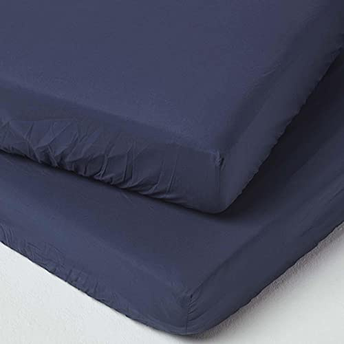 HOMESCAPES Drap Housse bébé 60x120 cm - Lot de 2, Draps de lit en Coton égyptien 200 Fils, Oeko Tex, Jupe élastique, Coloris Bleu Marine