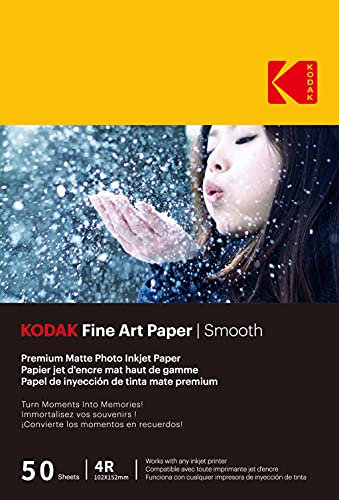 KODAK Fine Art Paper - Matte Photo Paper, Pack of 50 Sheets, 180 g/m², A6 Size (10 x 15 cm), Smooth Inkjet Print, Premium Quality