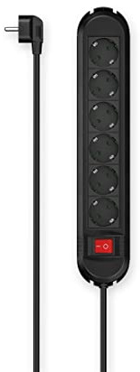 Hama - 6 Position Schuko Power Strip - Schuko Plug, 3 m Cable, Black, with Switch, Wall Mount