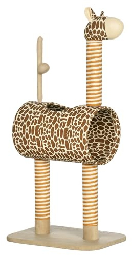 PawHut Cat Tree for Indoor Cats Cute Giraffe Kitten Play Tower w/Scratching Posts, Tunnel, Toy Ball, 48.5 x 34.5 x 101cm - Beige