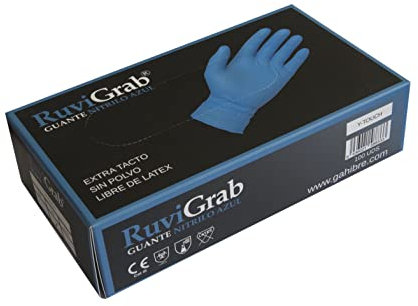 Ruvigrab - Gant de travail jetable en nitrile bleu | Haute résistance | Gants pour mécaniciens, ateliers, industriels, construction et chimie | Sans latex | Paquet de 100