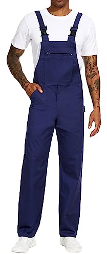 WORK IDEA Men's Bib Overalls Workwear Fashion Lightweight Jumpsuit with Pockets, Navy, XXXL