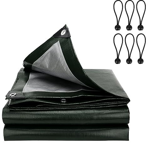 Tarpaulin Waterproof Heavy Duty Sheet 2m X 2m Tear Resistant And Flame Retardant Sheet Waterproof Tarpaulin Heavy Duty Uv Resistant Easy Foldable Ground Tarp Sheet Cover & 6pcs Bungee Balls