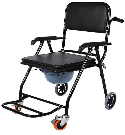 Mobile Pieghevole Sedia da Toilette con Ruote,Sedia da Toilette Portatile Antiscivolo per Doccia WC da Comodino WC da Bagno Sedie A Rotelle per Anziani Disabili A